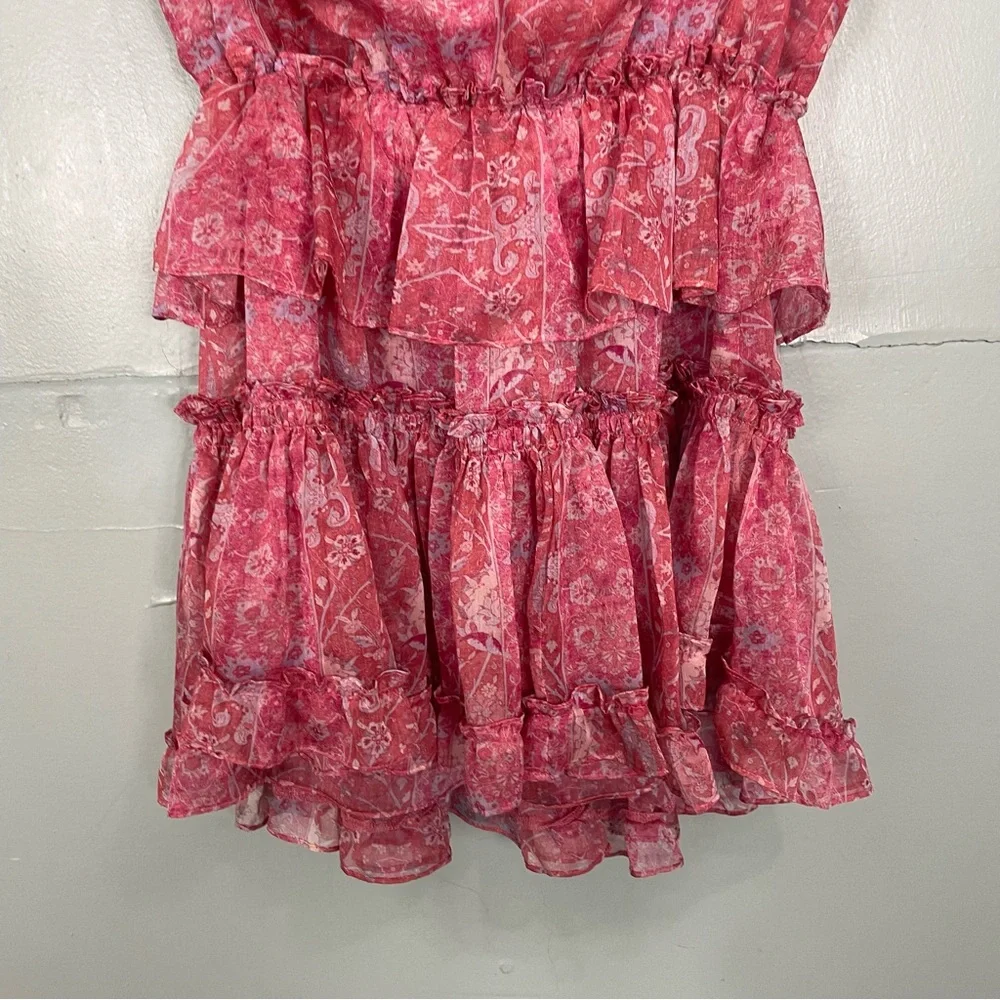 Misa Lilian Dress Mini Ruffle Pink Floral in Washed Rose Size Small NWT - Picture 4 of 9
